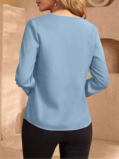 Notch Neck Satin Long Sleeves Work Office Blouse