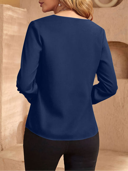 Notch Neck Satin Long Sleeves Work Office Blouse