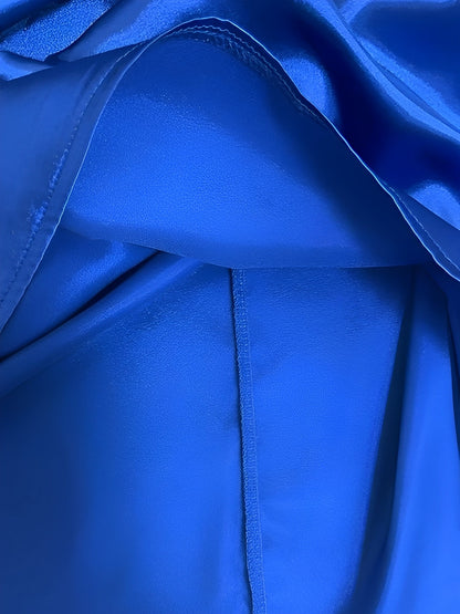 Satin Round Neck Keyhole Long Sleeves Blouse