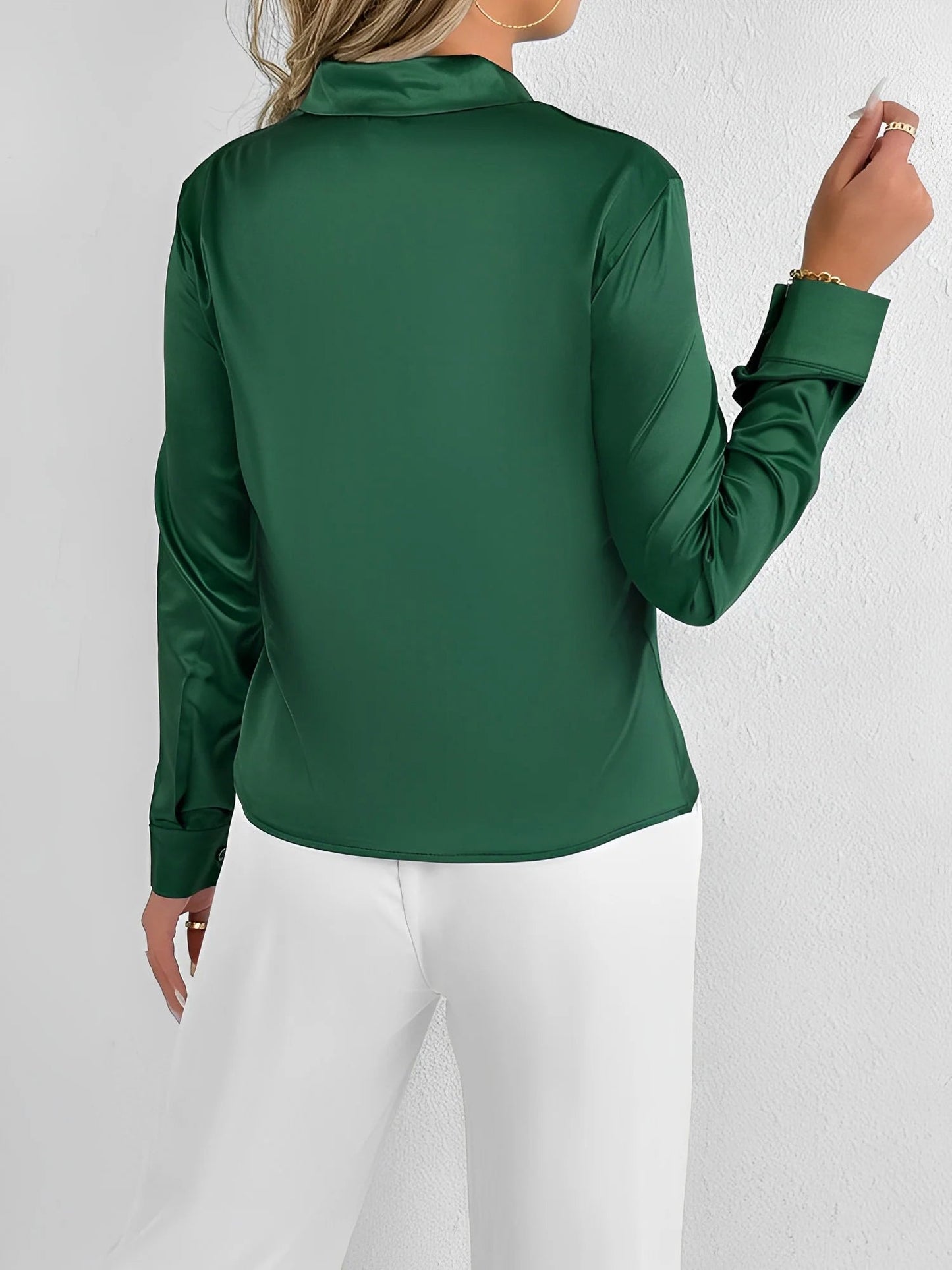 Satin Tie Neck Long Sleeves Work Office Blouse