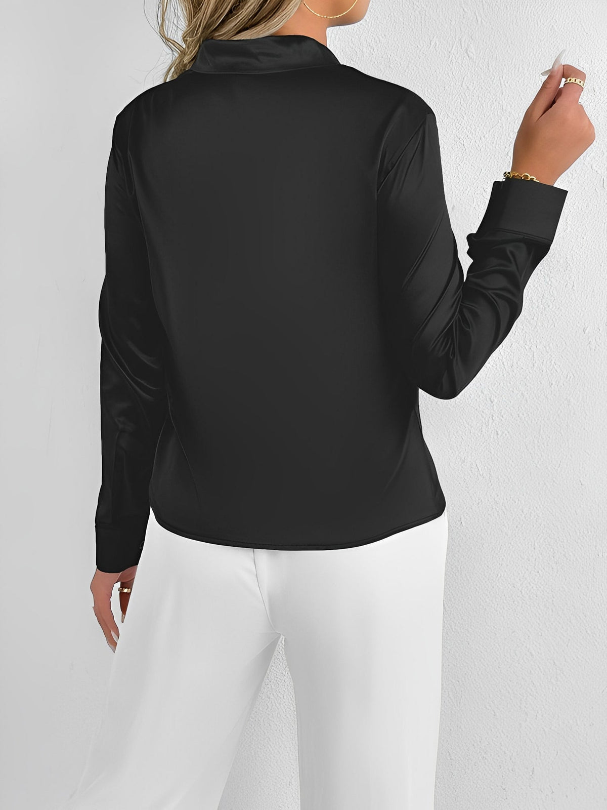Satin Tie Neck Long Sleeves Work Office Blouse