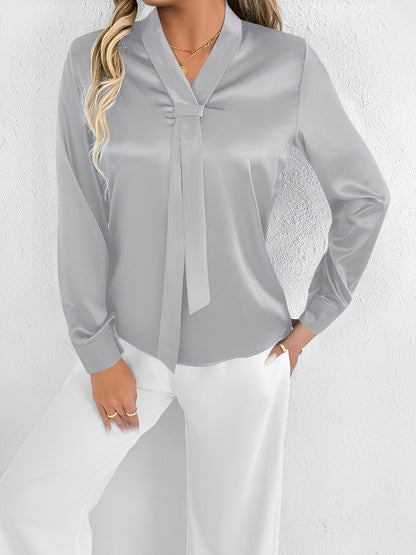 Satin Tie Neck Long Sleeves Work Office Blouse