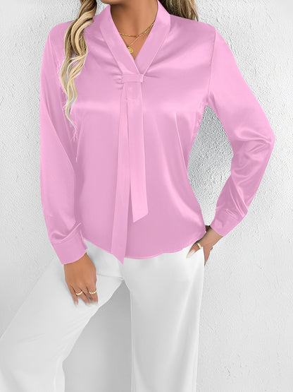 Satin Tie Neck Long Sleeves Work Office Blouse