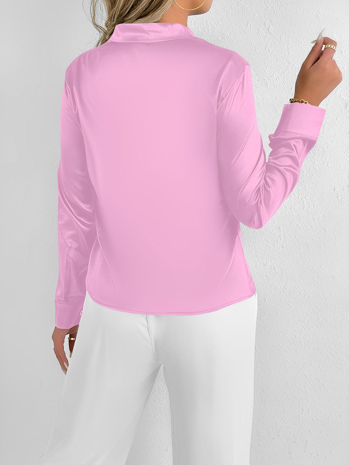 Satin Tie Neck Long Sleeves Work Office Blouse
