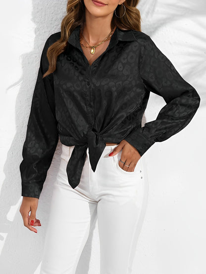 Satin Collared Button Down Long Sleeves Blouse