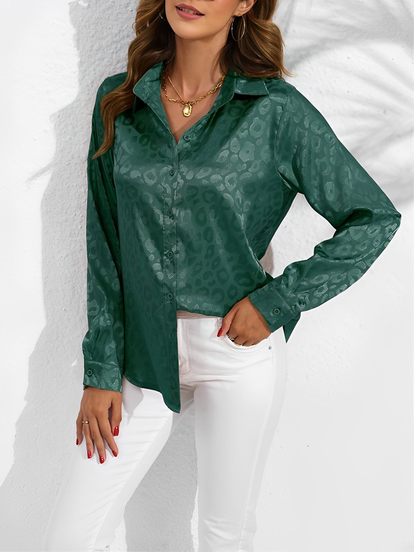Satin Collared Button Down Long Sleeves Blouse