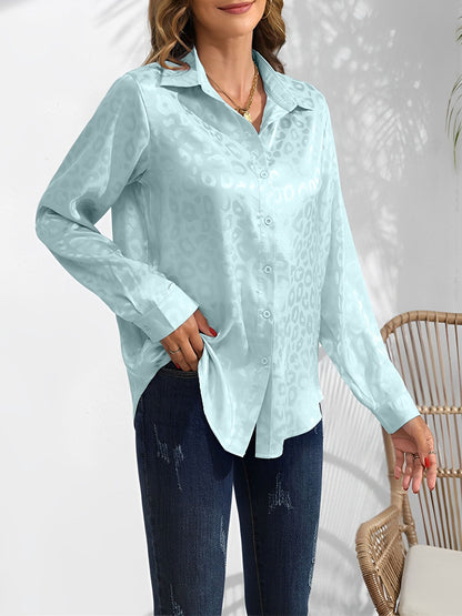 Satin Collared Button Down Long Sleeves Blouse