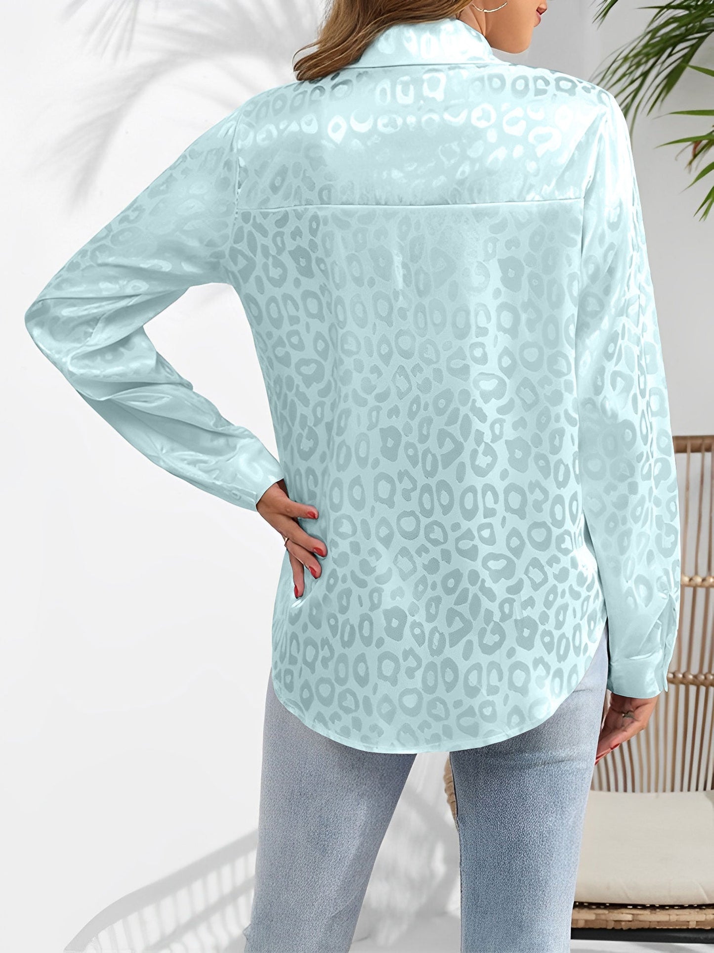 Satin Collared Button Down Long Sleeves Blouse