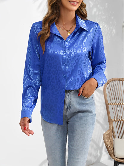 Satin Collared Button Down Long Sleeves Blouse