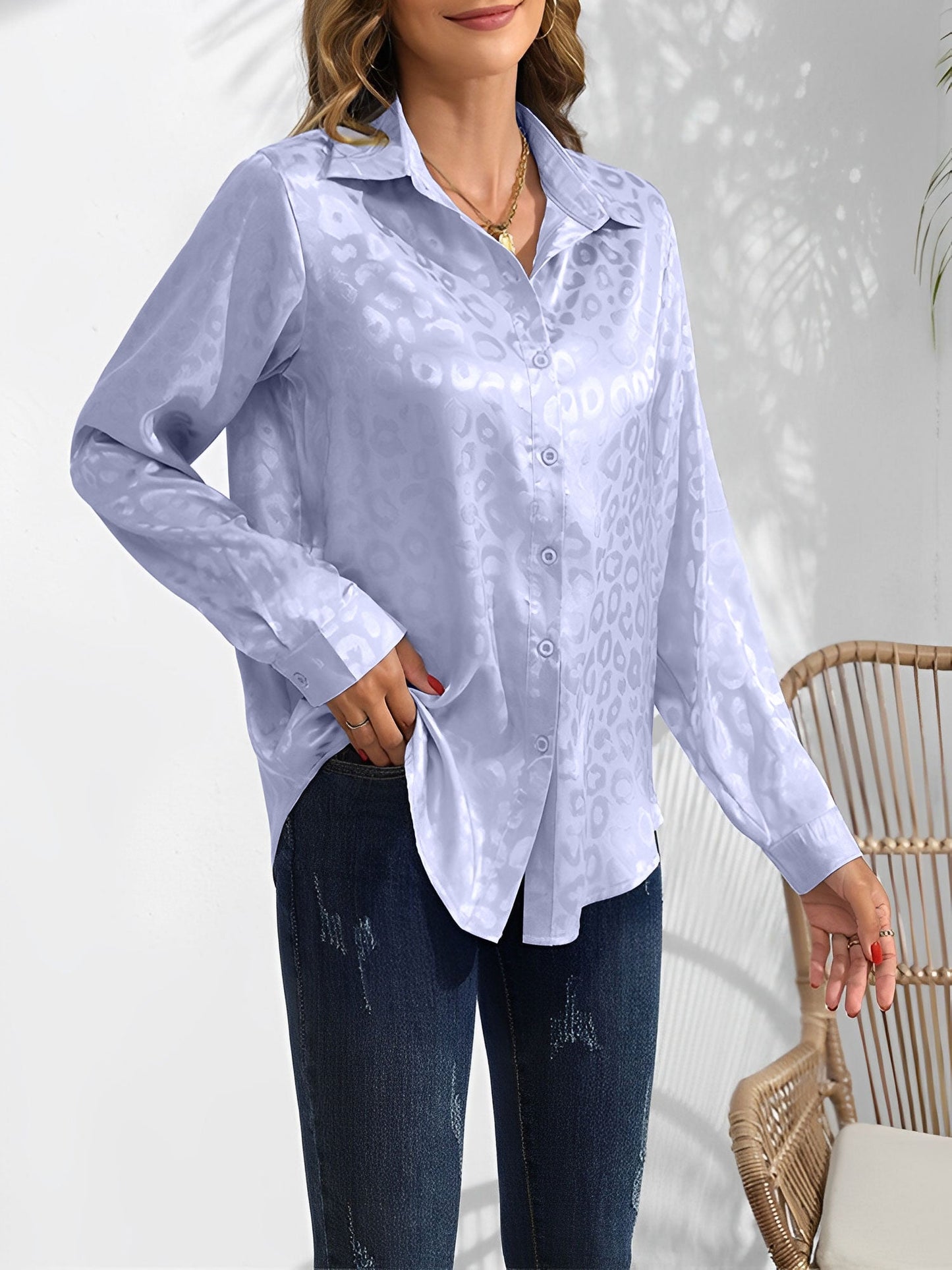 Satin Collared Button Down Long Sleeves Blouse