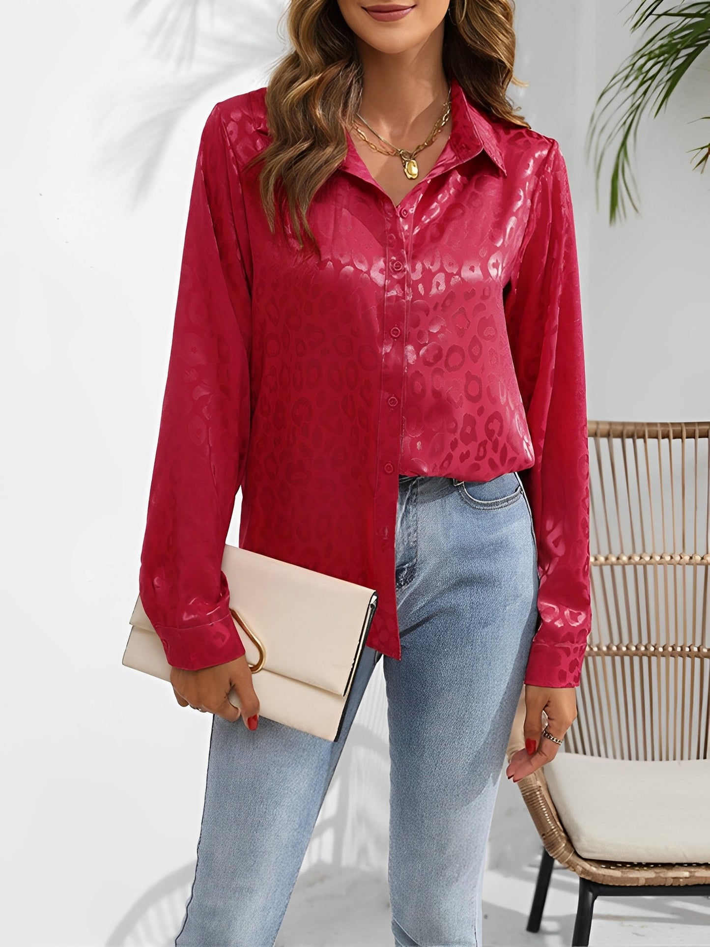 Satin Collared Button Down Long Sleeves Blouse