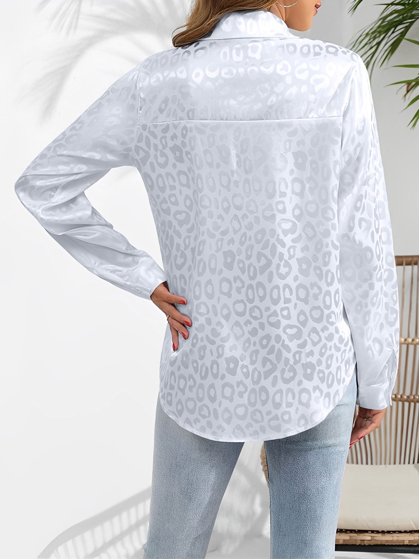 Satin Collared Button Down Long Sleeves Blouse