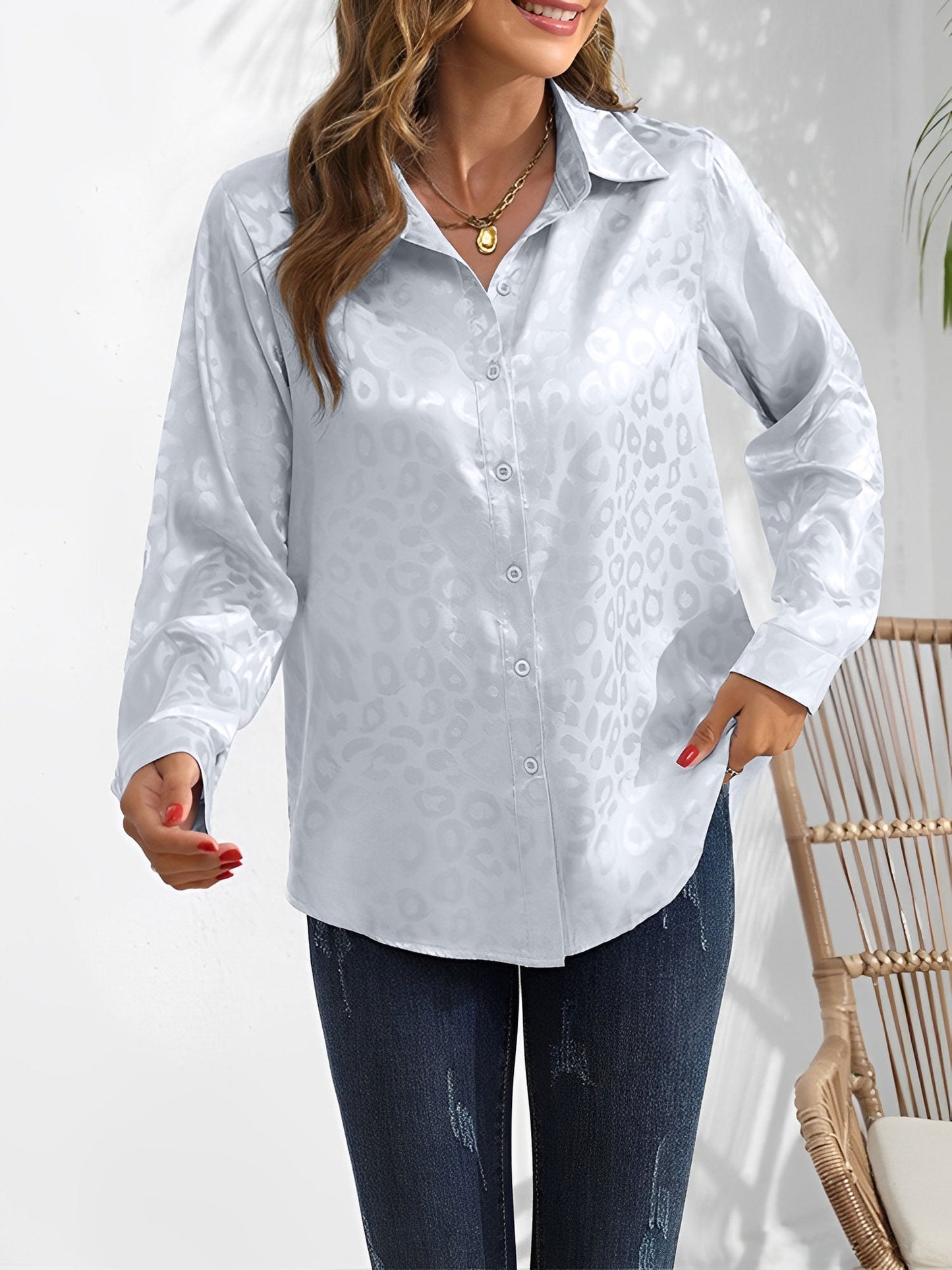Satin Collared Button Down Long Sleeves Blouse