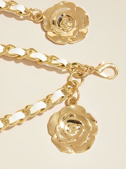 Women's Flower Shape Alloy Chain Belt