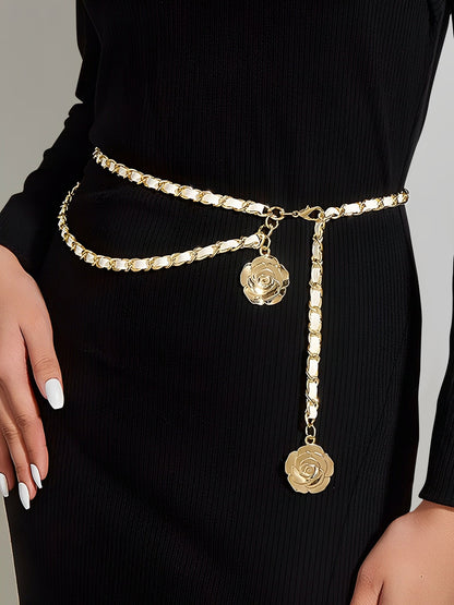 Women's Flower Shape Alloy Chain Belt
