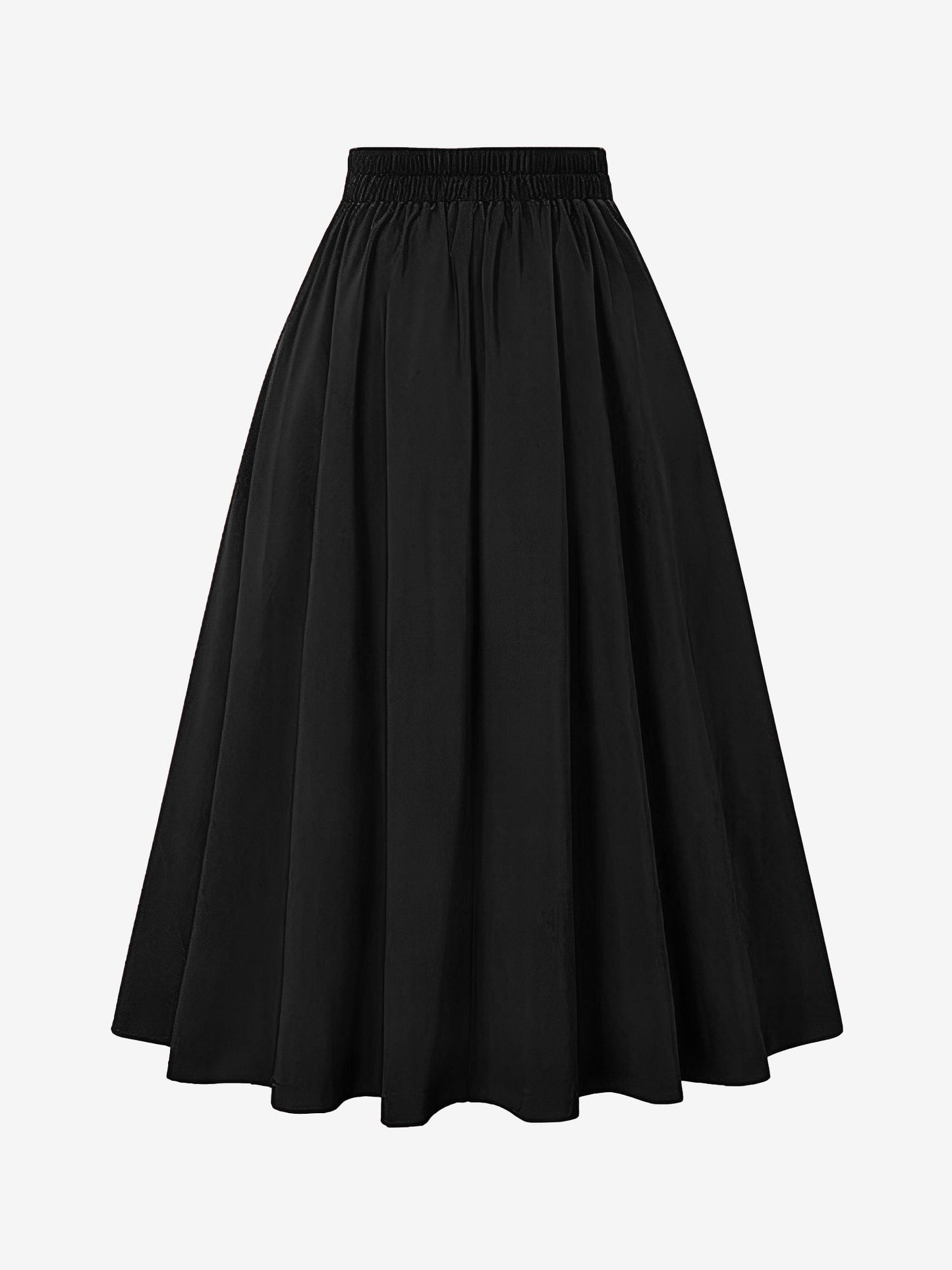 Solid Color Pleated Elastic Waist Pocketed A-Line Midi Skirt
