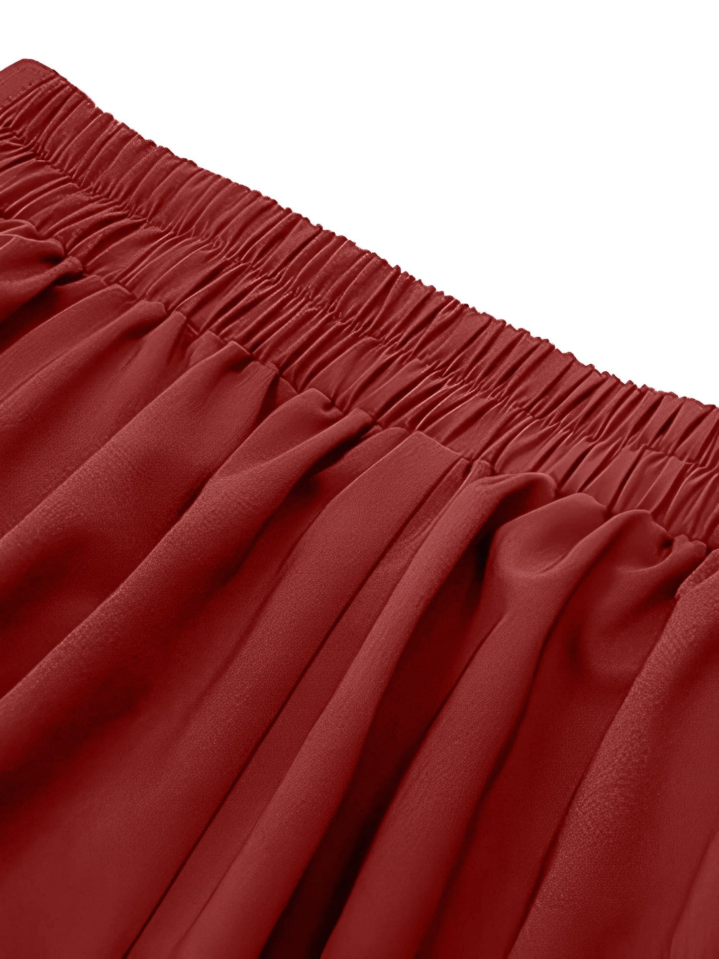 Solid Color Pleated Elastic Waist Pocketed A-Line Midi Skirt