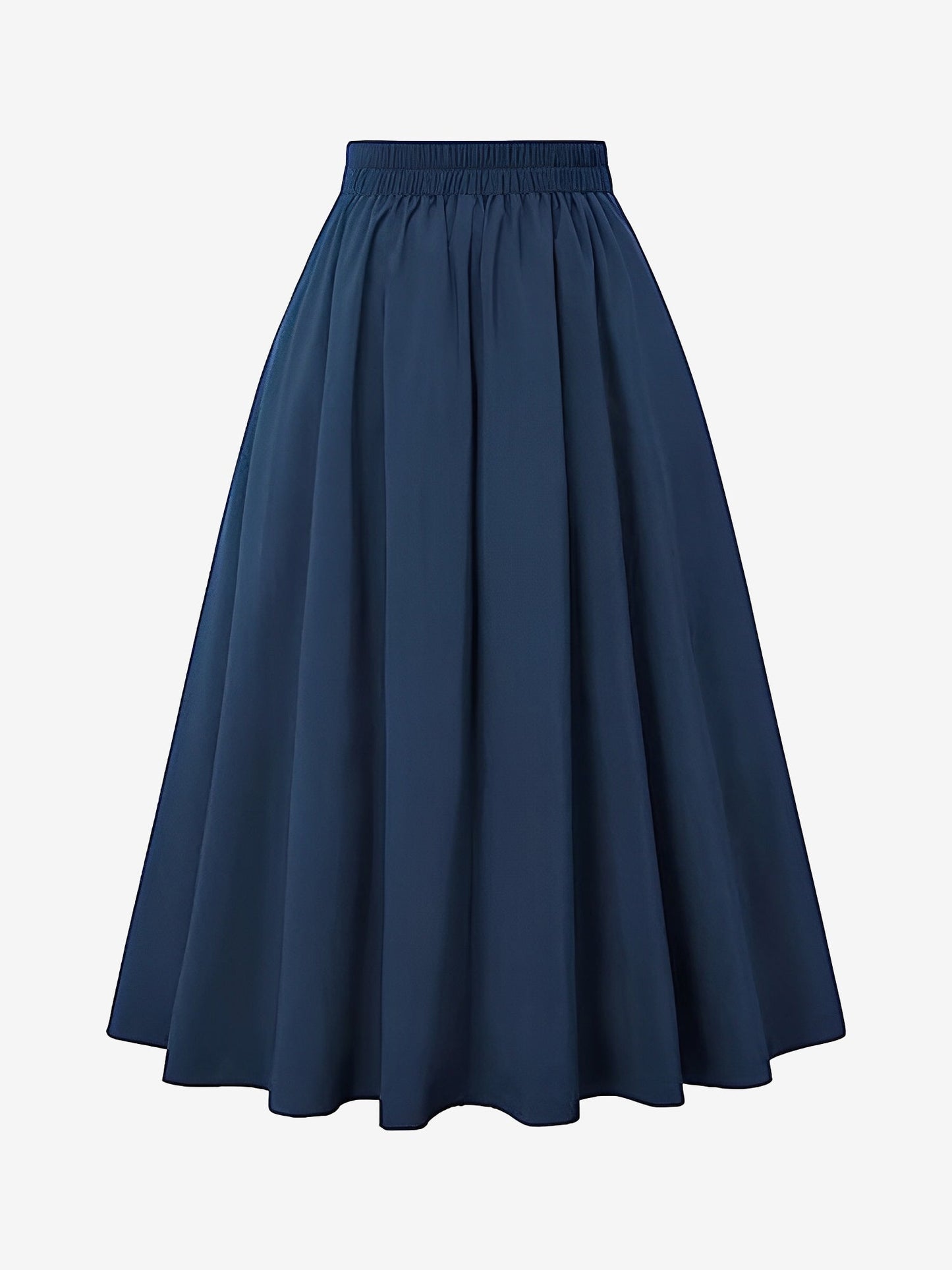 Solid Color Pleated Elastic Waist Pocketed A-Line Midi Skirt
