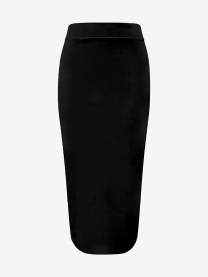 Solid Color High Waist Slit Midi Pencil Skirt