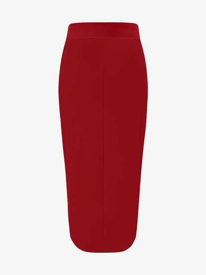 Solid Color High Waist Slit Midi Pencil Skirt
