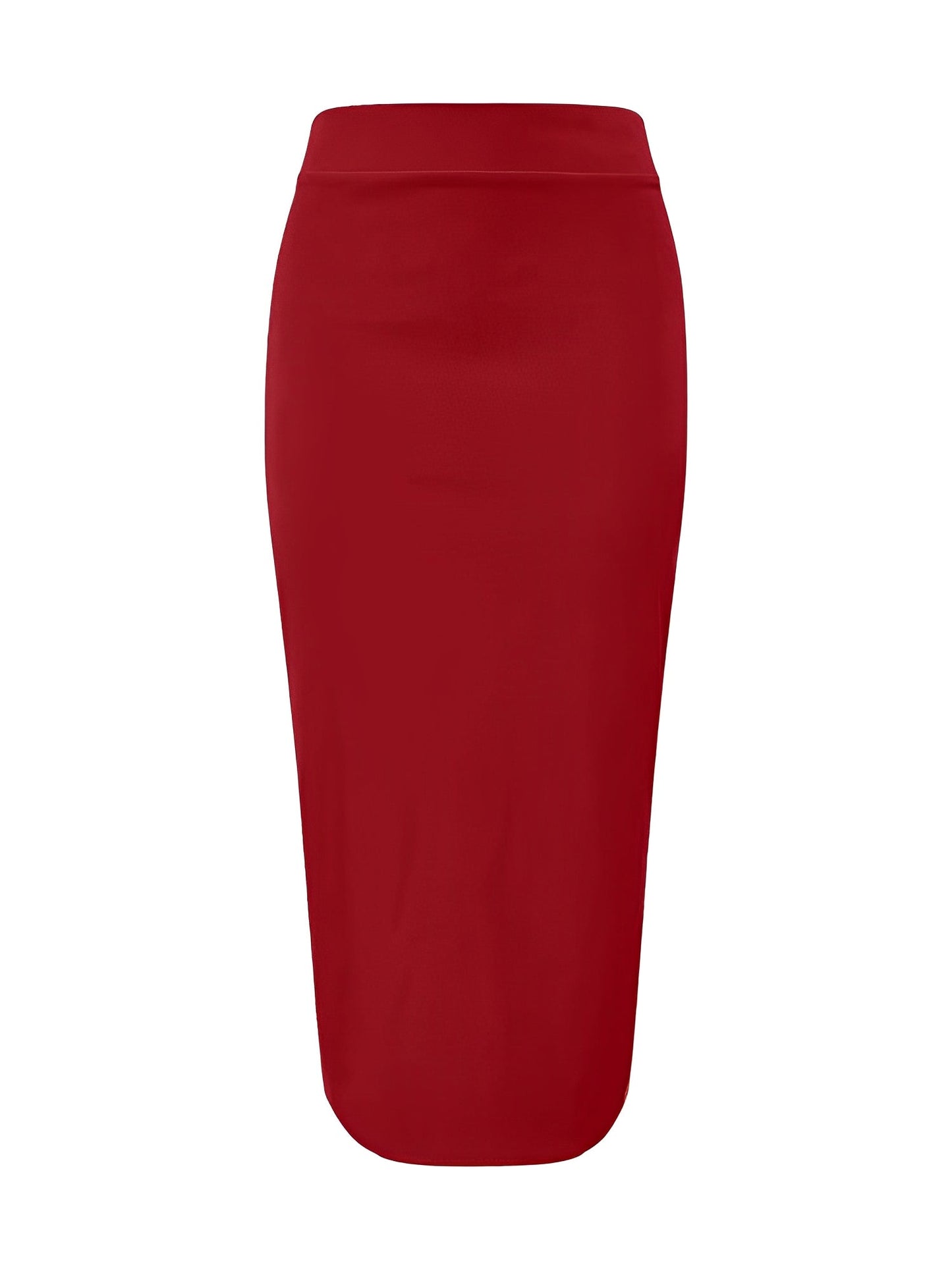 Solid Color High Waist Slit Midi Pencil Skirt