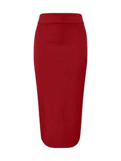 Solid Color High Waist Slit Midi Pencil Skirt