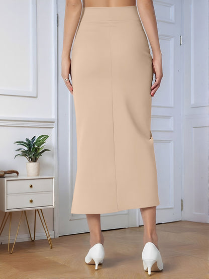 Solid Color High Waist Slit Midi Pencil Skirt