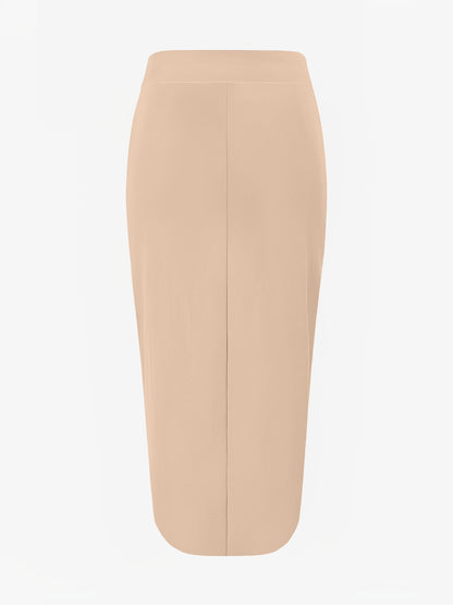 Solid Color High Waist Slit Midi Pencil Skirt