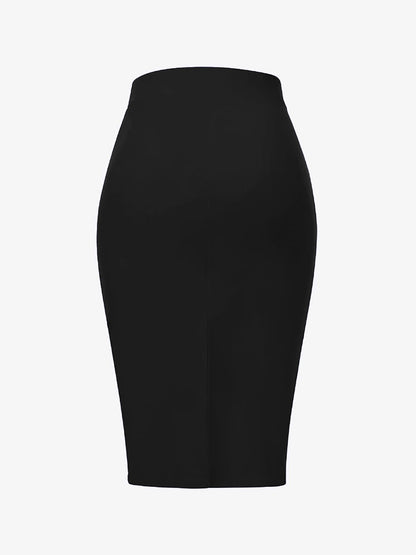 Solid Color High Waist Slit Knee Length Pencil Skirt