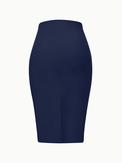 Solid Color High Waist Slit Knee Length Pencil Skirt