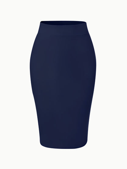 Solid Color High Waist Slit Knee Length Pencil Skirt