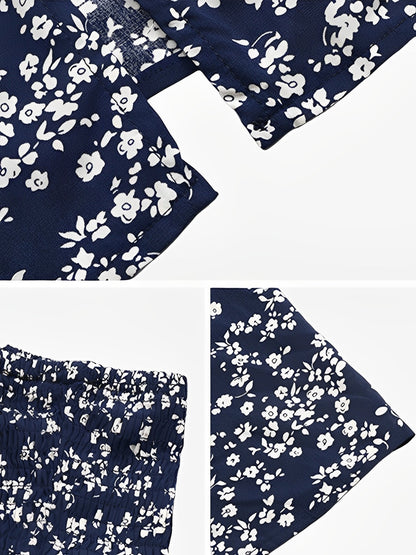 Floral Smocked Waist Slit Midi A-Line Skirt