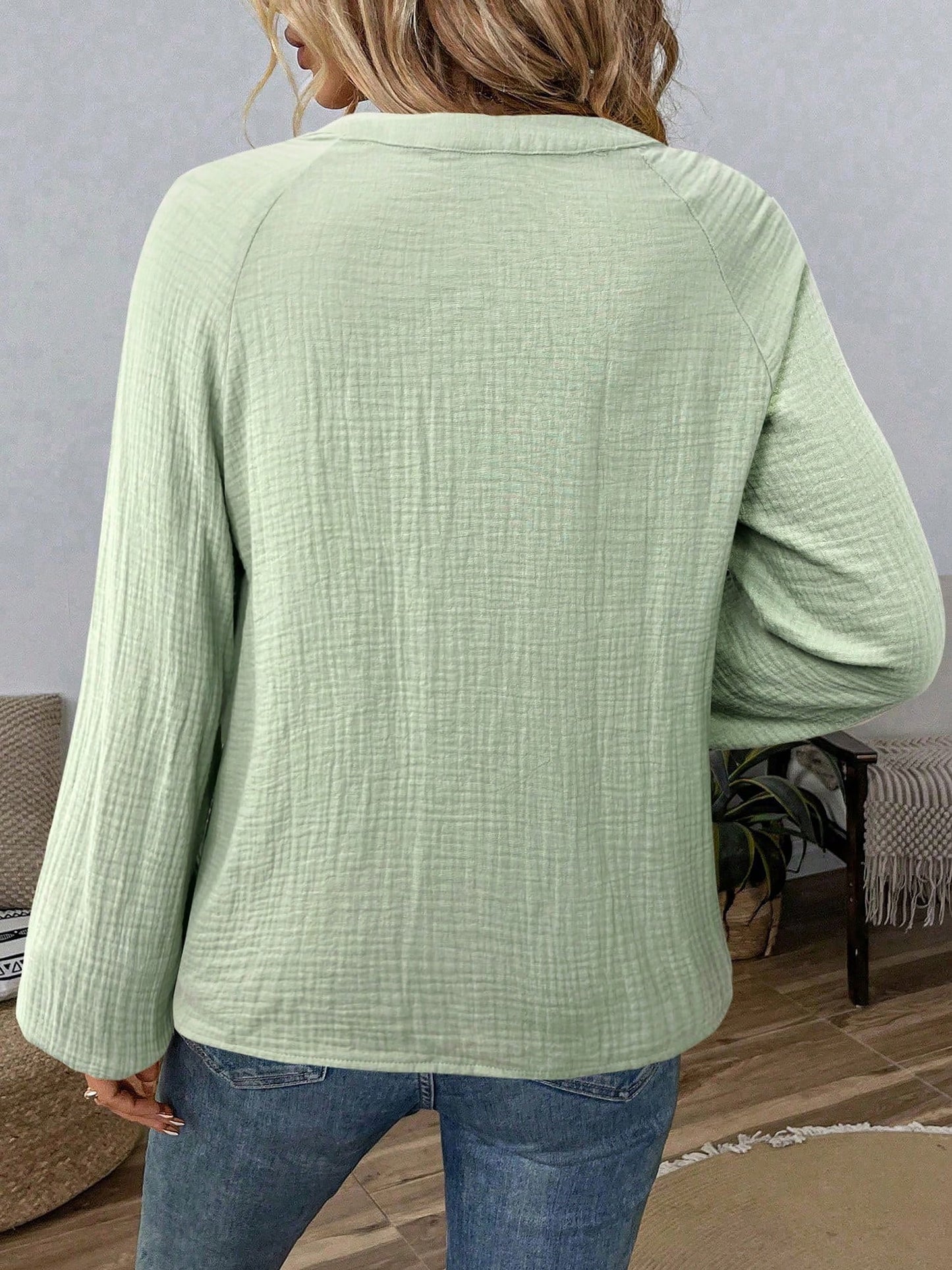 Embroidered Boho Paisley Lantern Sleeves Blouse