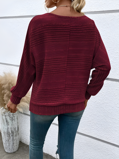 Round Neck Batwing Sleeve Solid Color Blouse