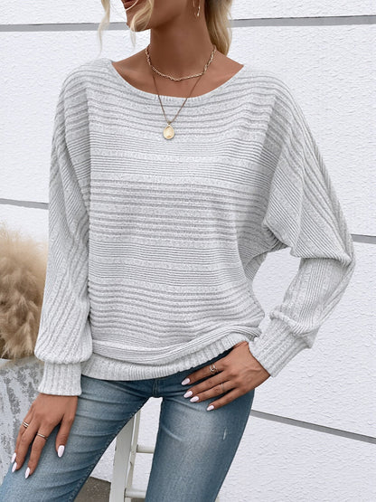 Round Neck Batwing Sleeve Solid Color Blouse