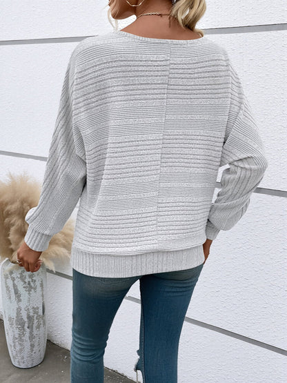 Round Neck Batwing Sleeve Solid Color Blouse