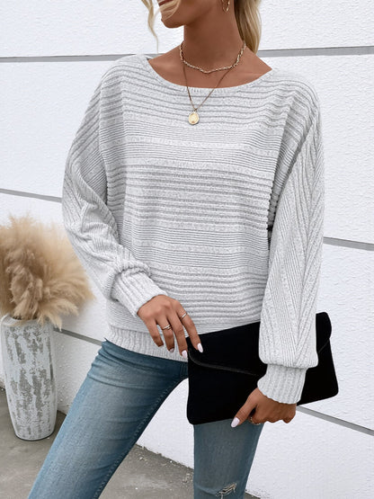Round Neck Batwing Sleeve Solid Color Blouse