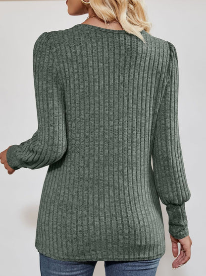 Square Neck Long Sleeve Button Decor Split Blouse