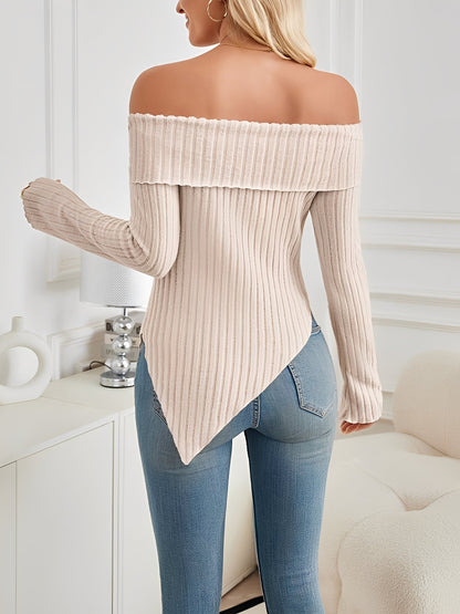 Bow Off Shoulder Long Sleeves Solid Color Blouse