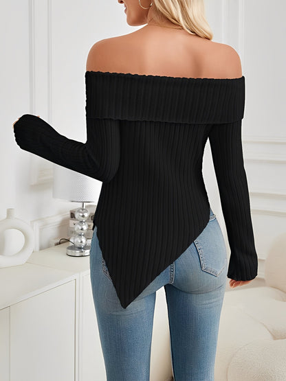 Bow Off Shoulder Long Sleeves Solid Color Blouse