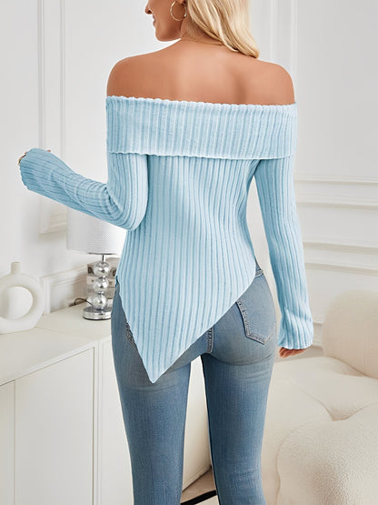 Bow Off Shoulder Long Sleeves Solid Color Blouse