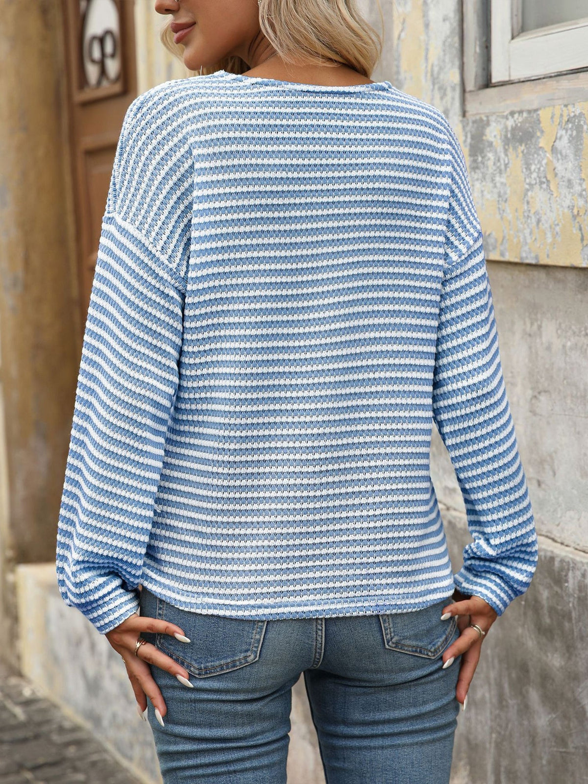 V Neck Button Down Pullover Casual Long Sleeved Blouse