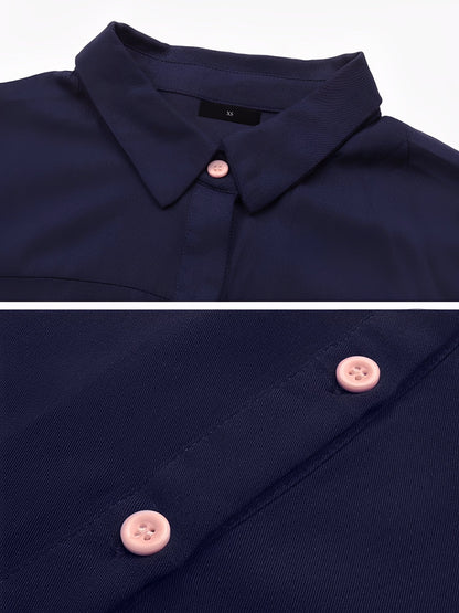 Collared Long Sleeves Pockets Midi Shirt Dress