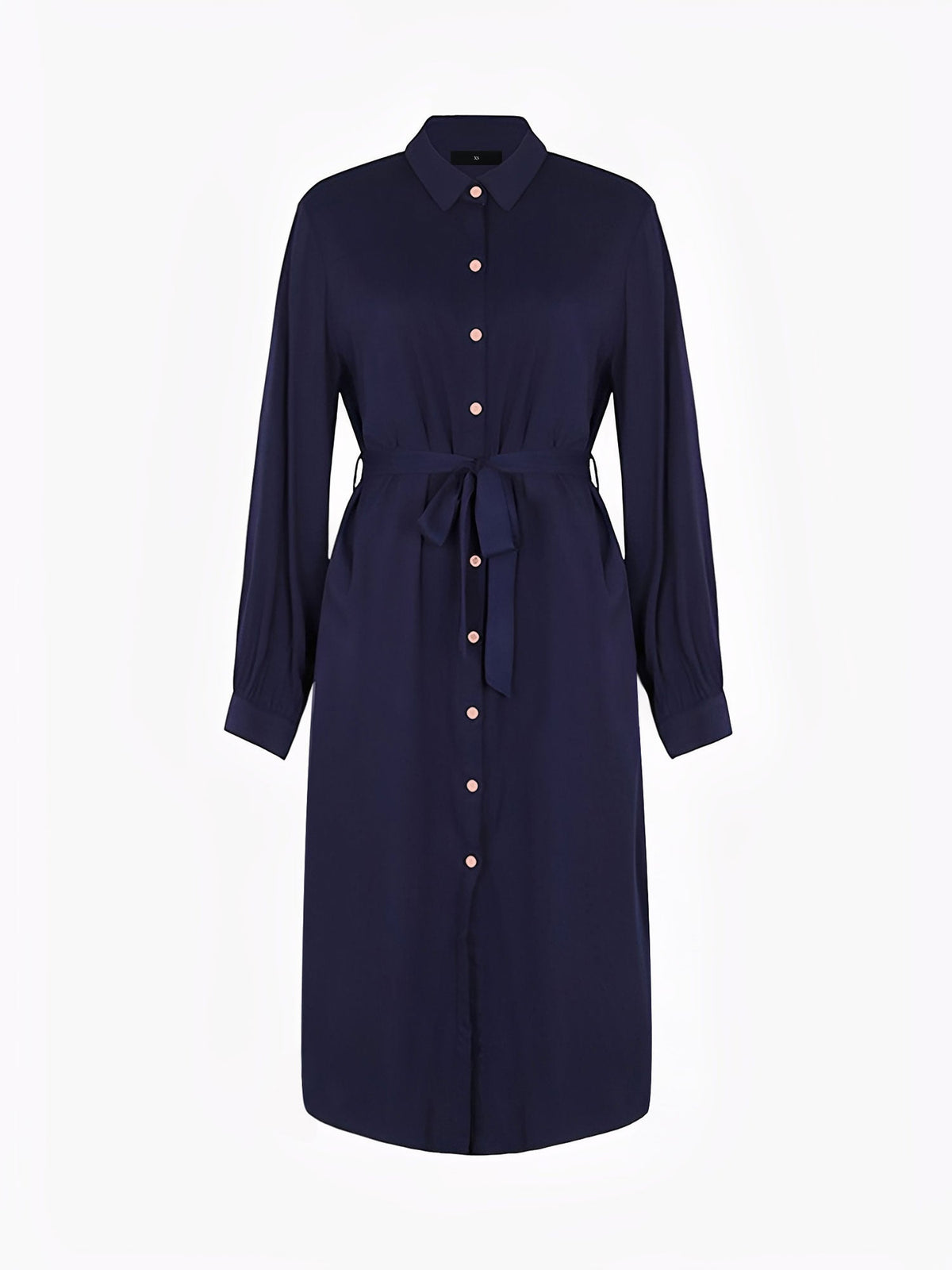 Collared Long Sleeves Pockets Midi Shirt Dress