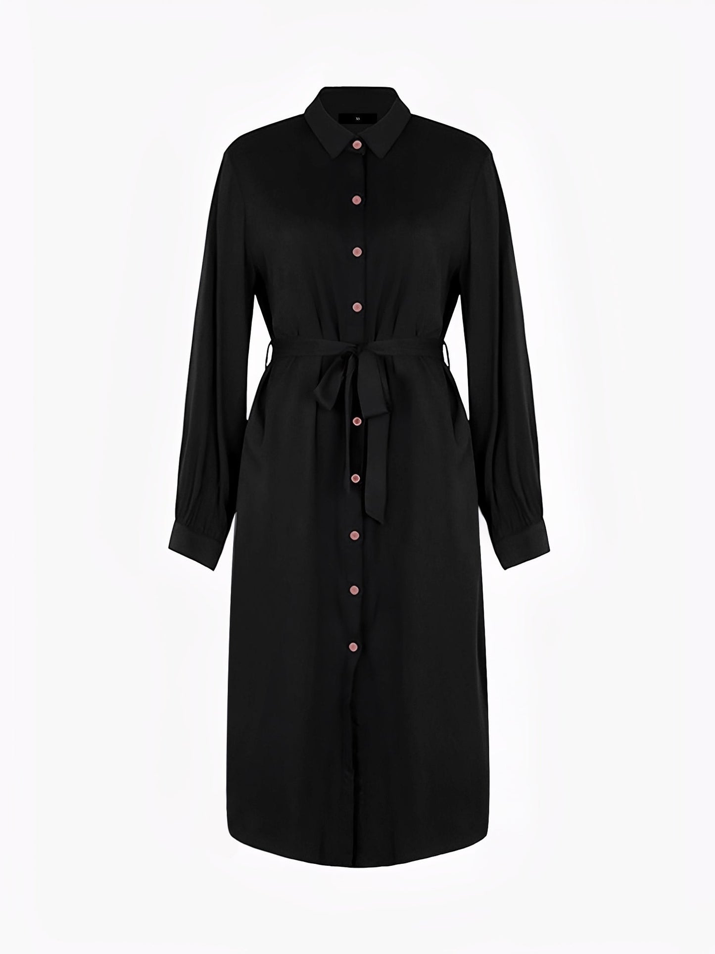 Collared Long Sleeves Pockets Midi Shirt Dress