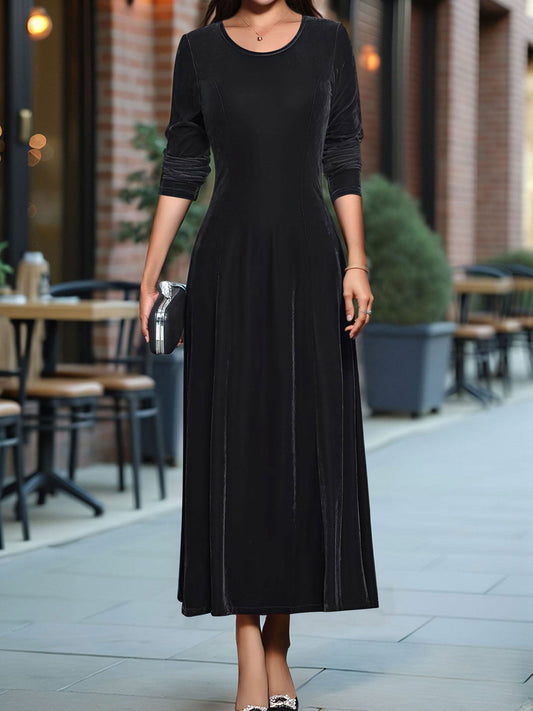Round Neck Long Sleeves Maxi Velvet Dress