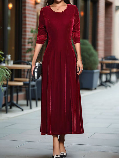 Round Neck Long Sleeves Maxi Velvet Dress