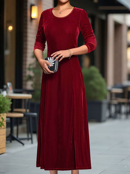 Round Neck Long Sleeves Maxi Velvet Dress