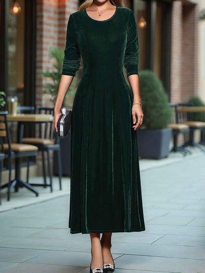 Round Neck Long Sleeves Maxi Velvet Dress