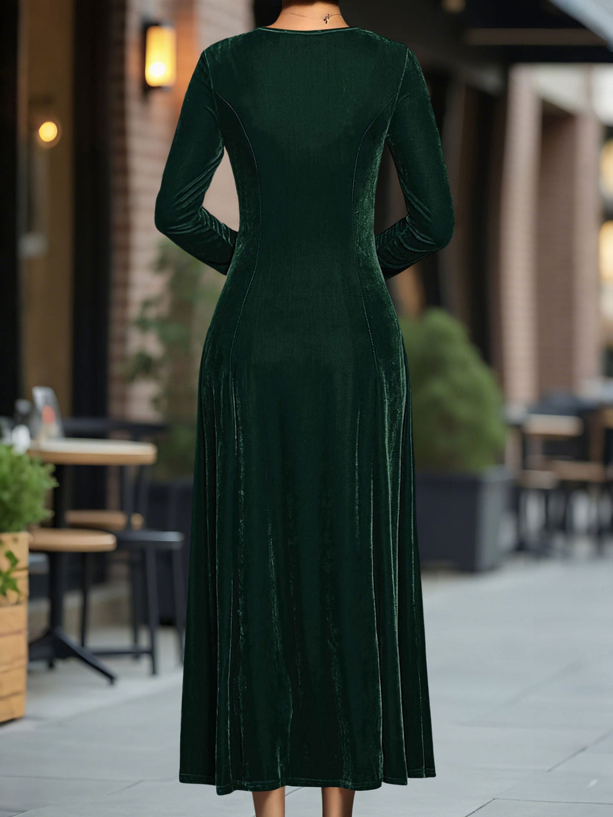Round Neck Long Sleeves Maxi Velvet Dress